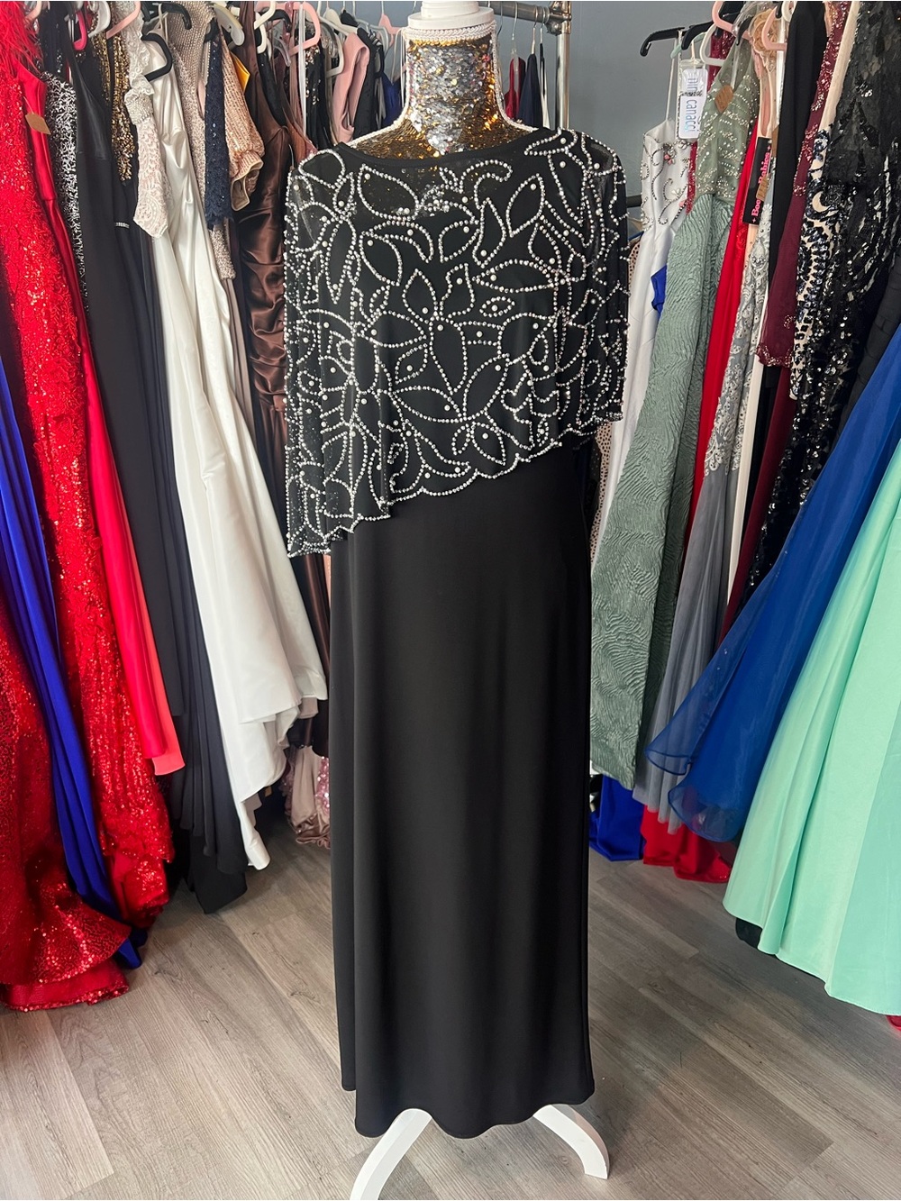 Black Asymmetrical Cape Design Formal Gown
